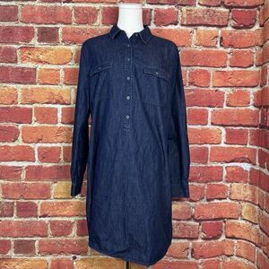 Ann Taylor LOFT Women's‎ Medium Cotton Silk Denim Long Roll Tab Sleeve Dress